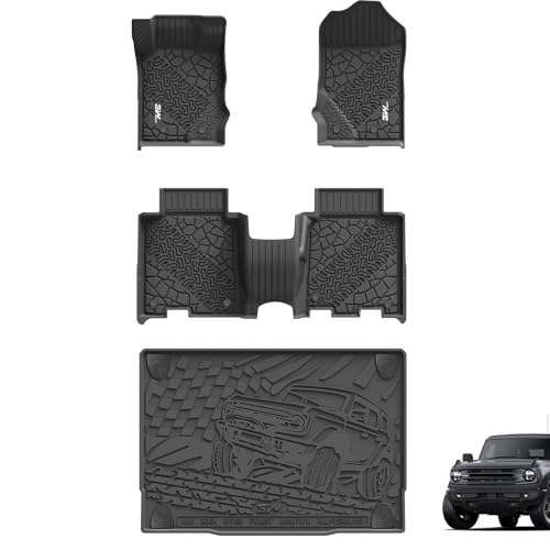 3W Floor Mats & Cargo Liner Fit for 2021-2025 2026 Ford Bronco 4 Door, TPE All Weather Custom Fit Floor Liner 1st 2nd Row and Full Set Trunk Mats, Black (Not for Bronco Sport & Rubberized Floor) - size: 3.Bronco 4Dr 2021-2026 Floor Mats & Cargo Liner