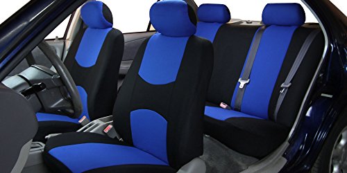 FH Group Car Seat Covers Full Set Cloth - Universal Fit Automotive Seat Covers, Low Back Front Seat Covers, Solid Back Seat Cover, Washable Car Seat Cover for SUV, Sedan and Van Blue - color: Blue, style: Seat Cover Full Set
