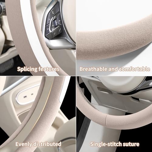Steering Wheel Cover, Universal 15 inch, Faux Leather Steering Wheel Protector Anti-Slip, Breathable & Heating-Compatible for Cars Trucks SUVs Vans - color: Beige