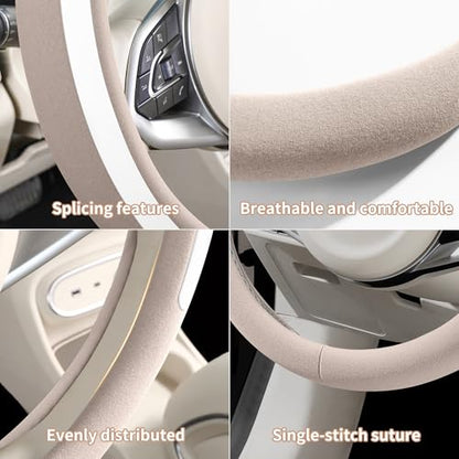 Steering Wheel Cover, Universal 15 inch, Faux Leather Steering Wheel Protector Anti-Slip, Breathable & Heating-Compatible for Cars Trucks SUVs Vans - color: Beige