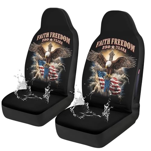 Eagle Cross Print 2 Pcs Car Front Seat Cover, American Flag Printed Waterproof Car Seat Cover Front Seats Only Airbag Compatible, Universal Fits for Most Cars SUV Truck Vehicles Sedan - color: Black and Red - Eagle Cross American Flag