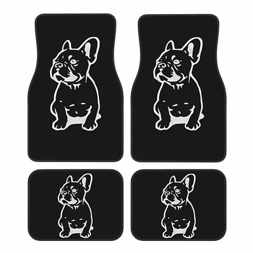 Universal Fit Car Floor Mats Set of 4Pcs, Black White French Bulldog All-Weather Front Rear Car Carpet Mats, Non-Slip Car Floor Mat Car Accessories for Automotive Trucks SUV Sedans Vans - color: Black White French bulldog