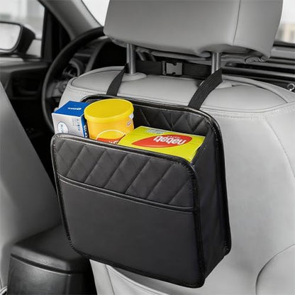 Car Trash Can with Strap Hanger: 2PCS Small Car Garbage Bin for SUV Sedan Truck, Auto Seat Organizer for Snack Wrappers Tissues
