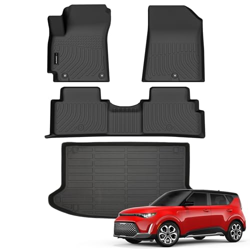 Auxko All Weather Floor Mats Cargo Mat Fit for Kia Soul 2026 2025 2024 2023 2022 2021 2020(Only for Upper Deck,Without Subwoofer) Soul Accessories All Season Guard Odorless Anti-Slip Liner Black - size: soul|2020-2026|floor + cargo mats