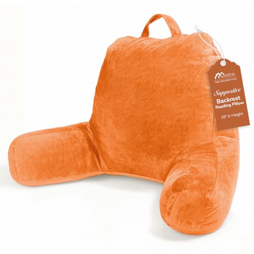 Sasttie Reading Pillow, Velvet Back Pillow for Bed Sitting Up, Adult Back-Rest Support Cushion with Arms for Sit Up on Couch, Sofa, and Floor, Dorm Essentials, Reading Accessories, Orange - color: Orange, size: Standard (18-Inch)