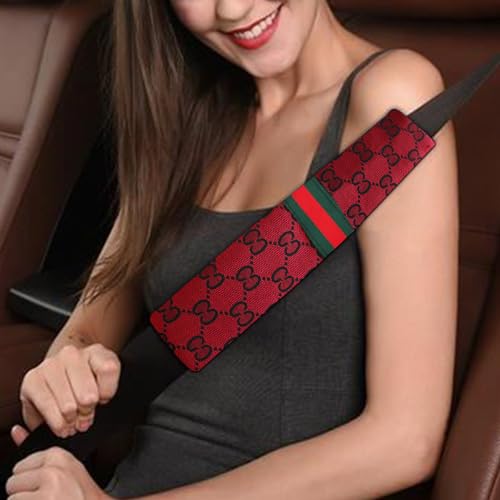 5PCS Steering Wheel Cover, with 2 Headrests, 2 Seat Belt Covers - Universal Fit for 14.5-15" Steering Wheel, Enhances Driving Experience - Perfect for Women (Red) - color: Red