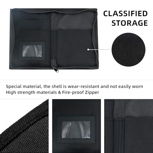 Car Glove Box Organizer, Registration Insurance Document Holder and Owners Manual Pouch with Flexible Secure Zippered Case Greeting Card for Vehicle Truck (Black)