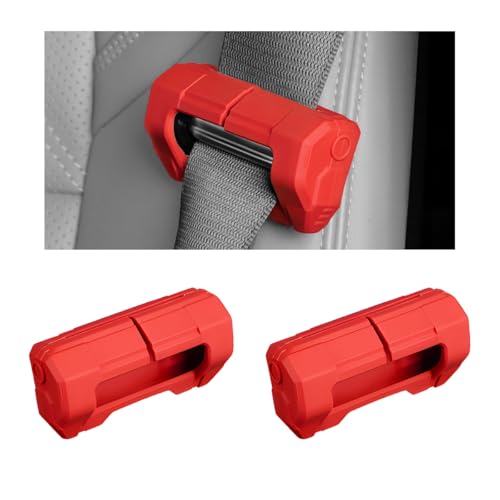 2 PCS Car Seat Belt Buckle Covers, Anti-Scratch Silicone Auto Seatbelt Clips Protector, Universal Seat Belt Buckle Protective Sleeve for SUVs Vans Trucks, Car Accessories (Red) - color: Red