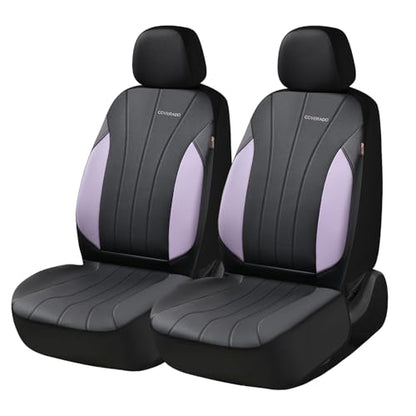 Coverado Car Seat Covers， 2 Front Seats Waterproof Nappa Leather Automotive Seat Protectors, Front Luxury Mesh Seat Covers, All-Weather Universal Fit for Most Cars, SUVs, Trucks,Purple&Black