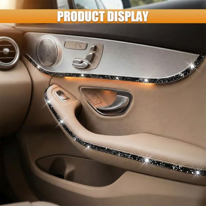 16.4 Ft Bling Car Self Adhesive Strip, Heat Resistant Crystal Rhinestone DIY Trim Weatherproof Molding Sticker, No Residue Vehicle Interior Exterior Decoration Accessories for Women (Black)