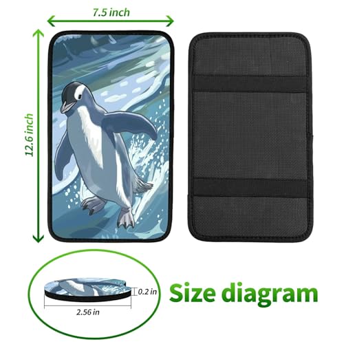 Universal Auto Center Console Pad and 2Pcs Car Coasters Set, Anti Slip Soft Neoprene Car Armrest Seat Box Cover Protector Universal Fit - Car Interior Accessories, Sea Penguin - color: 500