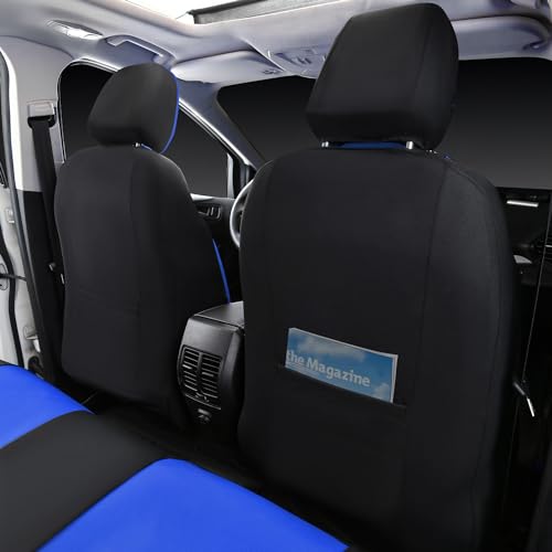 CAR PASS Leather Car Seat Covers Front Seats Only, Universal Fit Automotive Interior Waterproof 3D Foam Back Support Car Seat Covers for Trucks Vans and SUVs Airbag Compatible 2 Pieces Black Blue - color: Blue Black