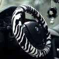 Fluffy Zebra Plush Steering Wheel Cover for Women/Girls/Ladies, Soft Fur Steering Cover for Winter Warm, Universal 15 inch, Black White