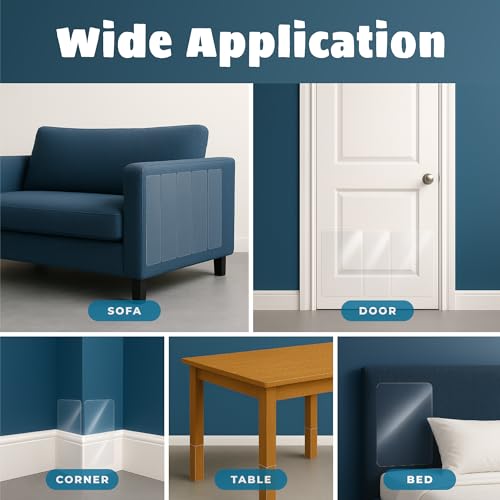 Large Cat Scratch Furniture Protector, 10 Pcs Transparent Couch Protector from Cat Claws, Single-Sided Self-Adhesive Anti-Pet Deterrent Sofa Protector with 55 Pins for Walls & Doors, 17IN