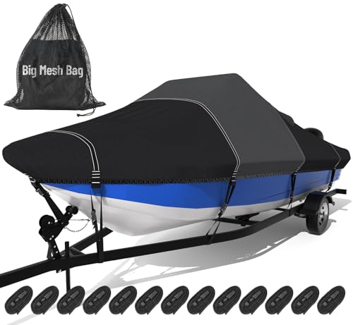 1600D+1200D Tearproof Center Console Boat Cover with 2" Wide Loops for Trailering&Mooring Durable Waterproof Fits Center Console Boat with Storage Bag (Black, 22' - 24' L, Beam Width UP to 108" W) - color: Black, size: 22' - 24' L, Beam Width UP to 108" W