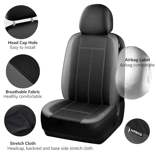 HChengkikz Car Seat Covers Front Seat, Waterproof Neoprene Car Seat Covers, Car Seat Cover Airbag Compatible, Universal Fit for Most Cars, Trucks, SUVs (Black + Darkgray) - color: N816 Black Darkgray, size: Front Seat