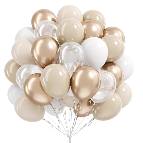 60pcs 12inch Beige White Gold Balloons, Metallic Gold Sand White Cream Beige Balloons for Engagement Wedding Baby Bridal Shower Birthday Party Decorations - color: Gold Sand White