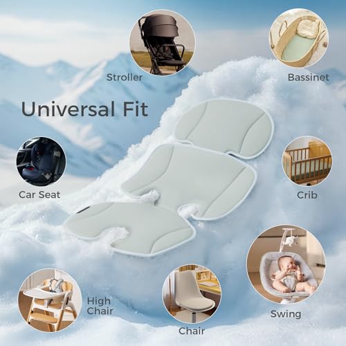 Momcozy Stroller Cooling Pad | Universal Soft Cooler Pad, Breathable & Adjustable Seat Liner | Detachable 2-Piece Cooling Cushion | Fits Strollers, Crib, High Chair, Swing - color: Light Gray