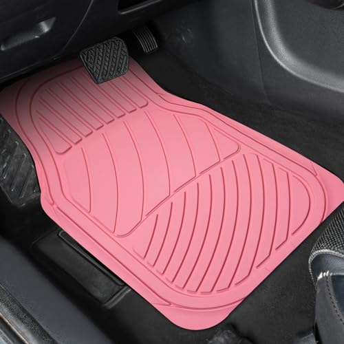 Heavy Duty Rubber Floor Mats, Durable All Weather Pink Car Mats for Women, Girly, Universal Waterproof Floor Mats for Sedan, SUVs, Truck, Vans Set of 4