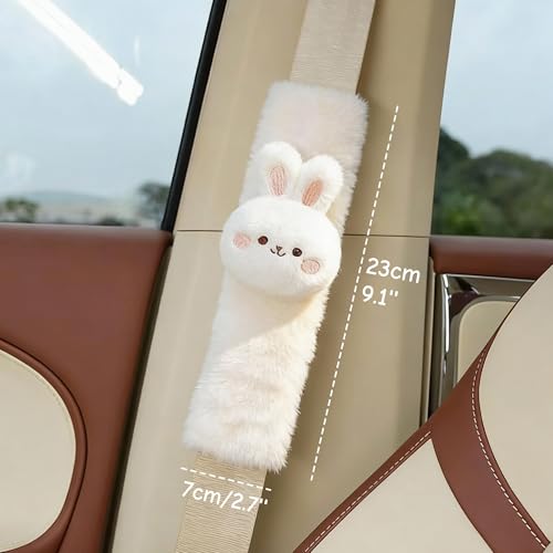 2 PCS Seat Belt Cover Pad, Cute Kawaii Animal Bunny Seatbelt Covers for Kids and Adults, Winter Plush Fluffy Soft Seat Belt Cover, Cartoon Seatbelt Cushion,Car Seat Strap Pads (F-Bunny)