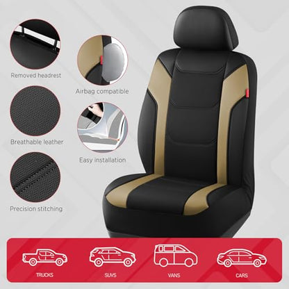 Rubbermaid Leather Car Seat Cover – Universal Front Seat Cover, Airbag Compatible, Easy to Install, Water-Resistant and Durable Automotive Seat Cover for Cars, Trucks, SUVs, Vans – Beige - color: Beige