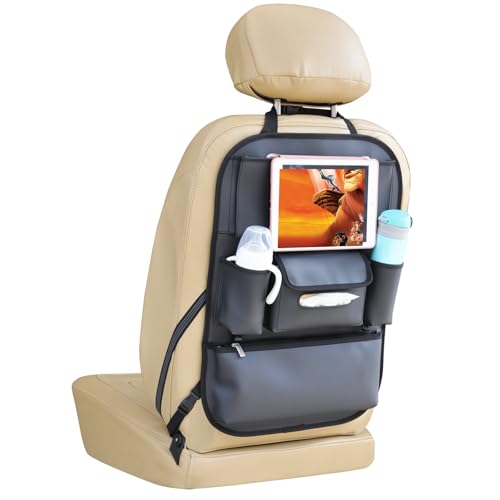 Car Seat Organizers Waterproof Backseat Protector with Storage Pocket Large Leather Kick Mats for Kids Pets Automobile SUV Truck (Black, Large Pocket) - color: Black