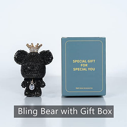 Cute Car Accessories, Bling Crystal Bear Car Air Freshener With Vent Clip,Rhinestone Aesthetic Car Decor Interior Decoration (BLACK)