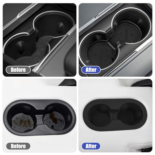 frani Cup Holder Set (2-Piece) Compatible with Tesla Model Y 2021-2026 & Juniper Refresh - Premium Silicone Inserts for Center Console & Rear Seats Black - color: Black, style: Model Y Juniper 2025-2026