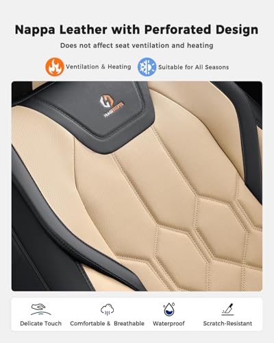 Huidasource Seat Covers Full Set, Universal Fit for Most Cars SUV Trucks, Full Coverage Leather Seat Cover, Airbag, Cupholder Compatible, Seat Function Retain, Easy Install with Velcro, Black & Beige - color: FS: Black&Beige, size: Full Set