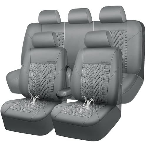 CAR PASS Neoprene Waterproof Seat Covers Full Sets, Wetsuit Car Seat Covers 5 Seats Universal Fit for Vans, Truck, SUV, 3D Tyre Embossed Seat Covers Anti Slip with Armrests, Aibag Compatible(All Gray) - color: Pure Gray Neoprene, size: Full sets