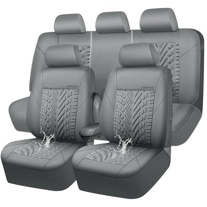 CAR PASS Neoprene Waterproof Seat Covers Full Sets, Wetsuit Car Seat Covers 5 Seats Universal Fit for Vans, Truck, SUV, 3D Tyre Embossed Seat Covers Anti Slip with Armrests, Aibag Compatible(All Gray) - color: Pure Gray Neoprene, size: Full sets