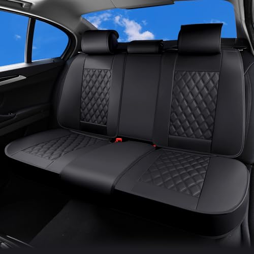 Huidasource Back Seat Cover, Nappa Leather Rear Seat Cover Velcro Adjustable, Compatible with Armrests, Seat Belts, Child Safety Seats, Fit for Most Cars SUVs Trucks (Back Row/Black) - color: 01R# Black01, size: Back Seat Cover