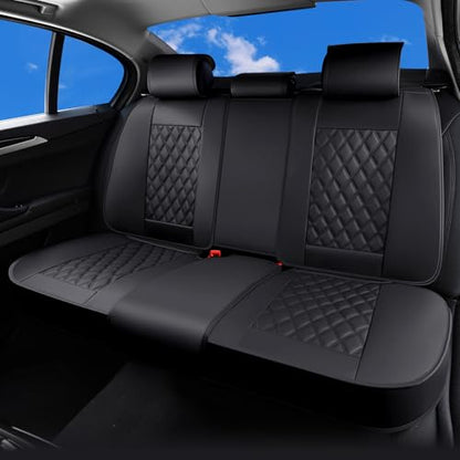 Huidasource Back Seat Cover, Nappa Leather Rear Seat Cover Velcro Adjustable, Compatible with Armrests, Seat Belts, Child Safety Seats, Fit for Most Cars SUVs Trucks (Back Row/Black) - color: 01R# Black01, size: Back Seat Cover