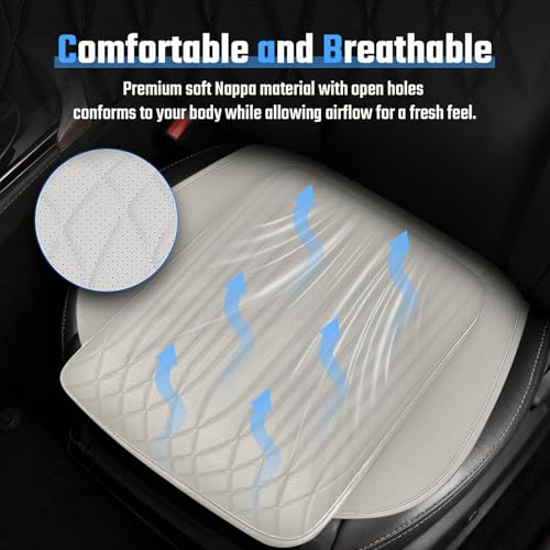 Universal Car Seat Cushion, Nappa Leather Ventilation Hole Breatheable Design for Driver Passenger, All-Season Anti-Slip Bottom Seat Cover,19.49in x 21.26in (1 Piece/White)