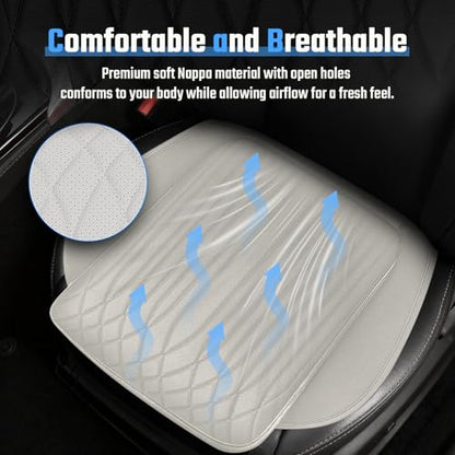 Universal Car Seat Cushion, Nappa Leather Ventilation Hole Breatheable Design for Driver Passenger, All-Season Anti-Slip Bottom Seat Cover,19.49in x 21.26in (1 Piece/White)