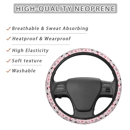 Halloween Pink Cute Ghost Bats Heart Steering Wheel Cover for Women Men, Non-Slip Steering Wheel Protector Car Wheel Covers, Universal 15 Inch Fit for Auto, Suvs, Truck - color: Halloween Pink Cute Ghost Bats Heart