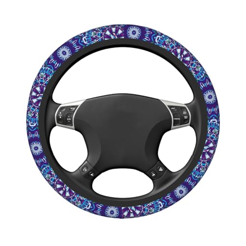 Boho Purple Flower Neoprene Steering Wheel Cover for Men Women Anti-Slip Elastic Steering Wheel Protective Cover 15in Universal Car Accessories Fit Cars, SUVs, Auto - color: Boho Purple Flower