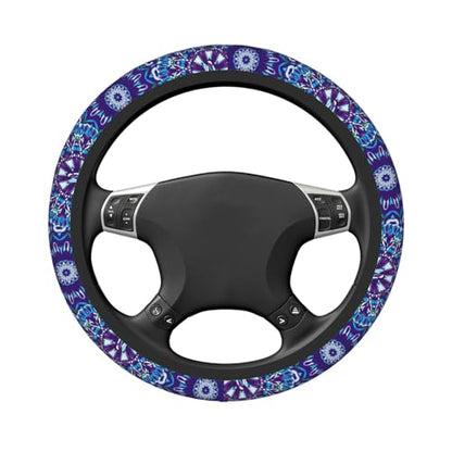 Boho Purple Flower Neoprene Steering Wheel Cover for Men Women Anti-Slip Elastic Steering Wheel Protective Cover 15in Universal Car Accessories Fit Cars, SUVs, Auto - color: Boho Purple Flower