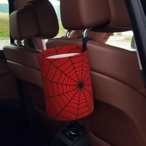 Red Spider Web Car Trash Can Small Portable Car Garbage Bag for Back Front Seat RV's Camping Accessories - color: Red Spider Web