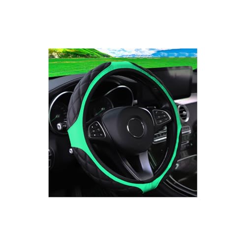 15 Inch Car Leather Steering Wheel Cover, Automotive Accessories Elastic Breathable Anti-Slip Soft Wheel Protector Fits Men and Women, Suitable for SUVs, Trucks, Vehicles and RVs (Green) - color: Green