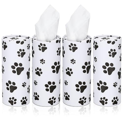Geyoga 4 Pack Car Tissues Box with Facial Bulk Round Tube Car Tissue Travel Cylinder Holder Cup Holder for Home Bathroom Office (Paw Print)