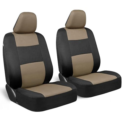 BDK PolyPro 2-Pack Front Car Seat Covers Set in Beige/Black - Front Seat Covers for Cars Trucks Vans SUVs Sedans, Easy to Install Front Car Seat Cover Protection, Universal Fit Car Accessories - color: 2 Fronts Only-Beige