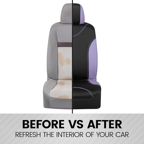 BDK UltraSleek Purple Seat Covers for Cars, Two-Tone Front Seat Covers with Matching Back Car Seat Cover, Made to Fit Most Auto Truck Van SUV, Interior Car Accessories, Full Set - color: Purple