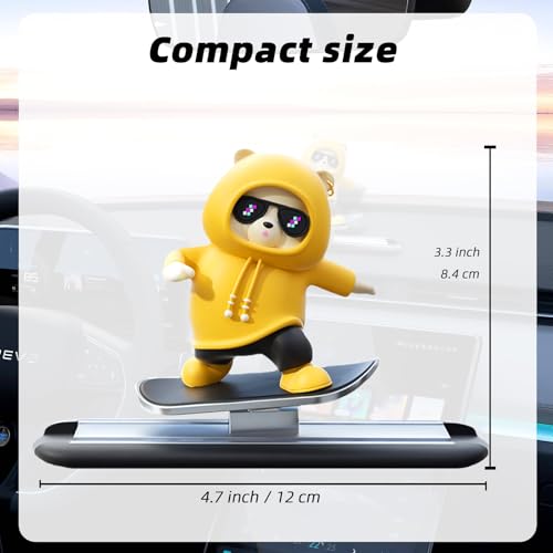Yellow Skateboard Bear Car Decor Bobblehead Car Dashboard, Car Dashboard Accessories,Funny Cut Gifts for Women Men Boyfriend Girlfriend Car Swinging Ornament - Universal