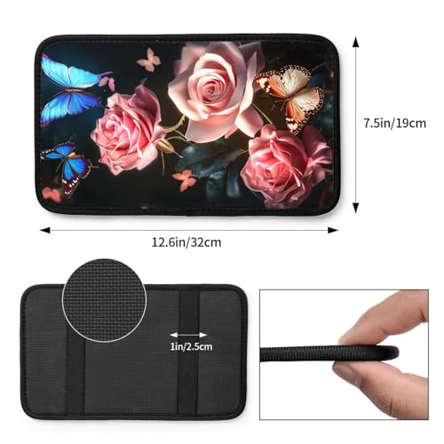 Universal Car Center Console Cushion Pad, Blue Butterfly Pink Rose Soft Waterproof Car Center Console Cover Auto Armrest Seat Box Cover Protector for Most Vehicle SUV Truck Car - color: Blue Butterfly Pink Rose