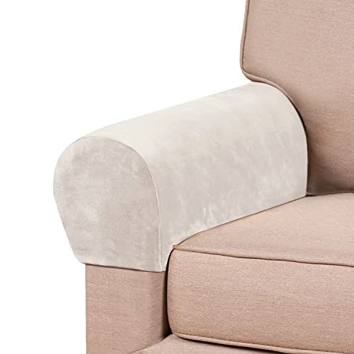 2 Pack Thick Velvet Stretch Armrest Covers for Chairs and Sofas Armchair Covers for Arms Couch Arm Cover Armrest Slipcover for Sofa Non Slip, Ivory - color: Ivory