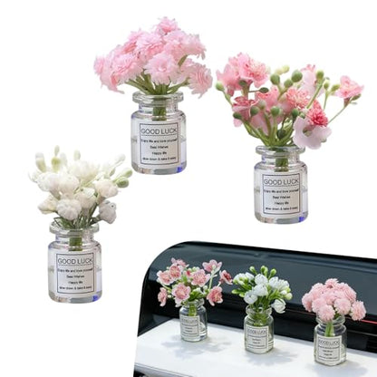 3 PCS Mini Daisy Flower Car Dashboard Decoration, Cute Glass Vase Car Interior Accessories for Women, Self-Adhesive Daisy Dashboard Ornament, Universal for Most Cars Trunks SUVs