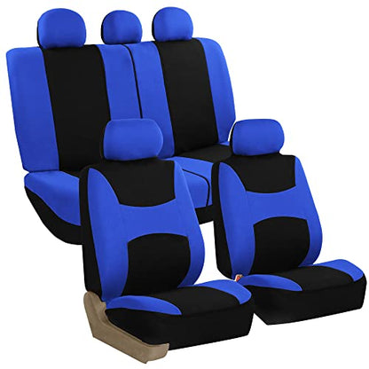 FH Group Automotive Seat Covers Light & Breezy Flat Cloth Full Set - Universal Car, Truck, SUV, or Van (Blue/Black) FB030115 - color: Dark Blue
