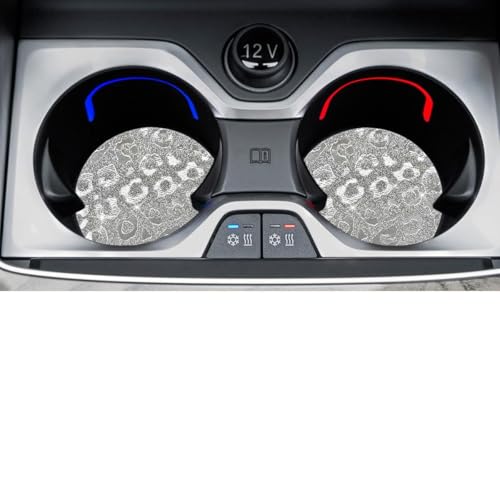 2PCS Bling Leopard Print Car Cup Holder Coaster, 2.83 Inch Shockproof & Anti-Slip Automotive Insert Drink Cup Mat, Universal Vehicle Interior Decoration Accessories for Women, Girl(White) - color: White