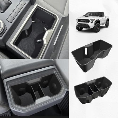 Muslogy Center Console Front&Rear Cup Holder Inserts Compatible with 2024 2025 2026 Toyota Tacoma Accessories Middle Console and Rear Armrest CupHolder Silicone Rubber Organizer 2PCS Set - size: 2024-2025 Tacoma Front&Rear